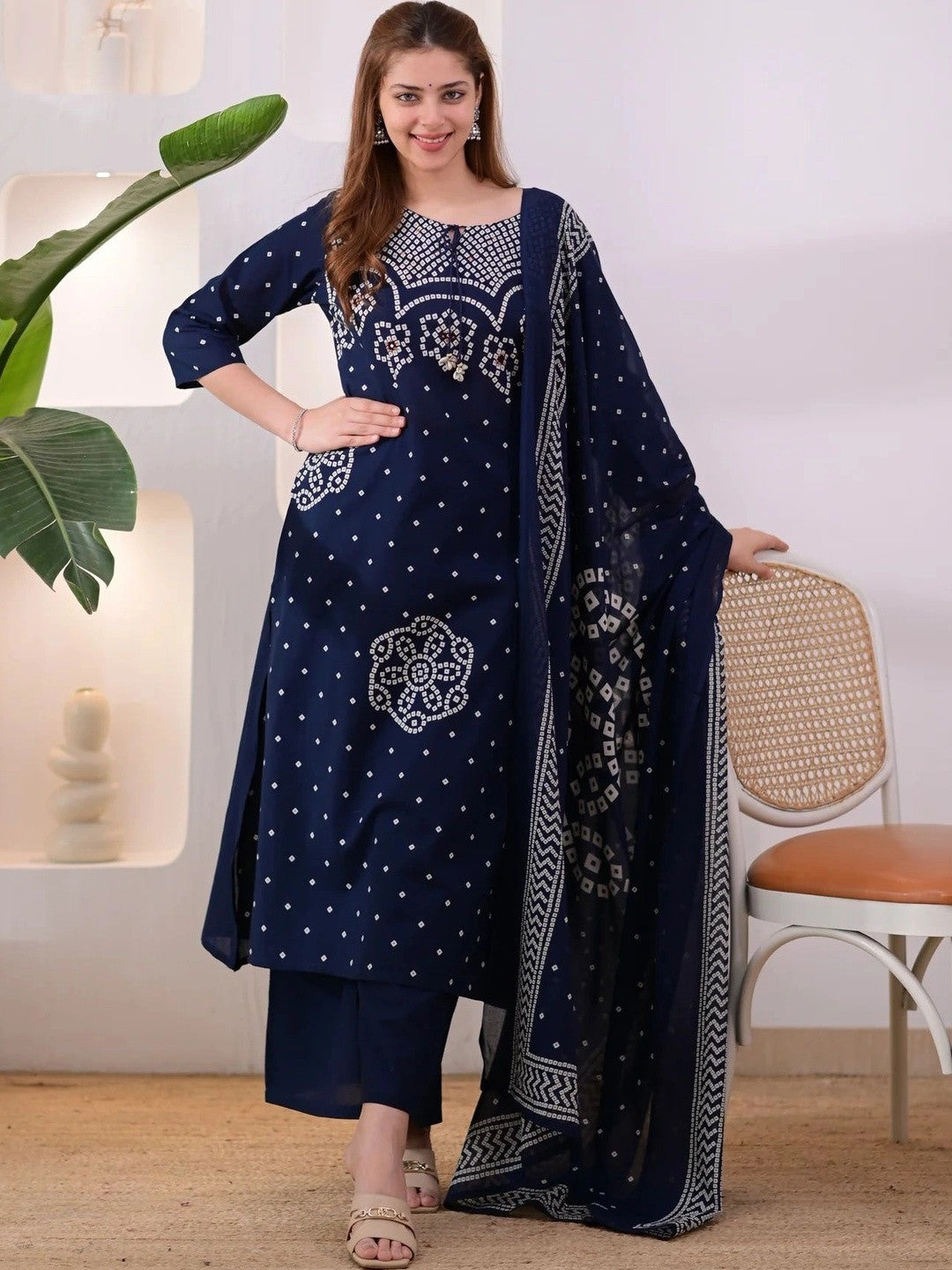Women Ethnic Motifs Printed Regular Pure Cotton Kurta with Palazzos & With Dupatta