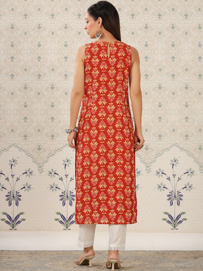 Dhiyona OD  Ethnic Motifs Printed Sleeveless Straight Kurta