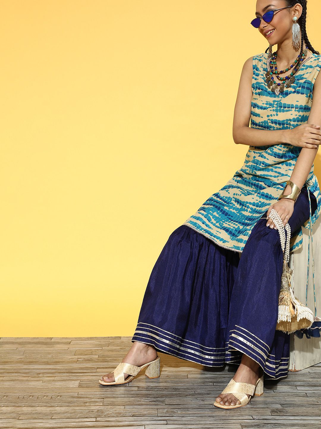 Dhiyona IE Ombre Cotton Blend Short Kurti with Sharara
