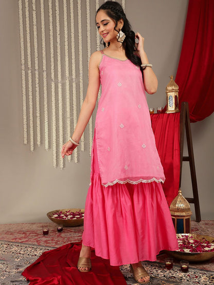 Dhiyona VA Women Zari Detail Kurta & Trousers With Dupatta