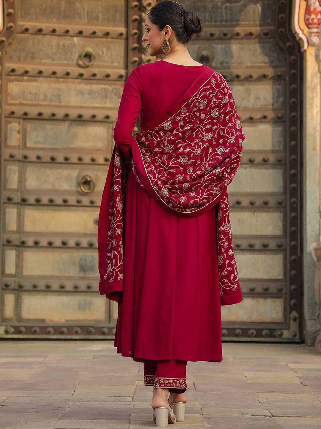 Dhiyona KL Anarkali Angrakha Thread Work Kurta with Palazzos & Dupatta