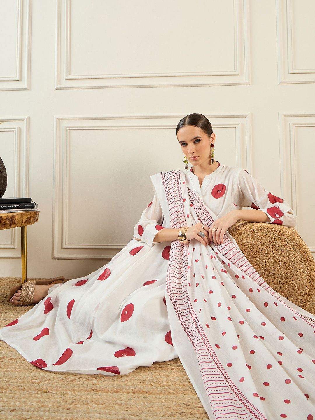 Dhiyona IE Women Printed Panelled Sequinned Pure Cotton Kurta with Trousers & With Dupatta