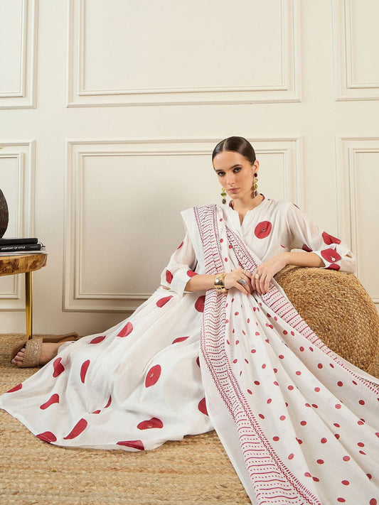 Dhiyona IE Women Printed Panelled Sequinned Pure Cotton Kurta with Trousers & With Dupatta