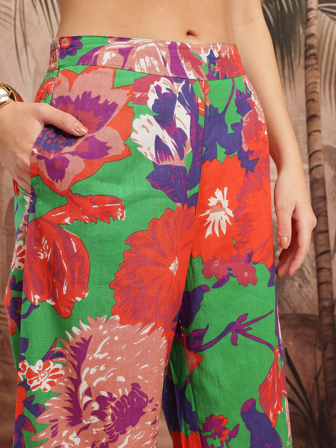 Floral Printed Regular Pure Cotton Kurti with Palazzos