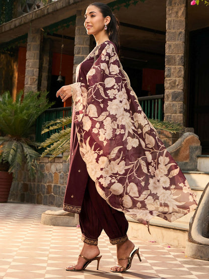 V Neck Ethnic Motifs Embroidered Regular Thread Work Kurta with Salwar & Dupatta
