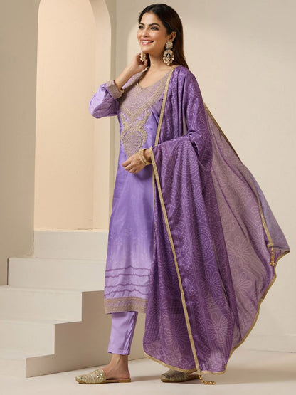 Dhiyona IS Women's Ethnic Motifs Embroidered Zari Work Straight Kurta with Trousers & Dupatta