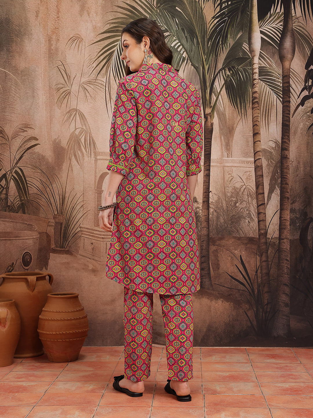Indie Floral Print Pure Cotton Kurta with Trousers