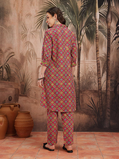 Indie Floral Print Pure Cotton Kurta with Trousers