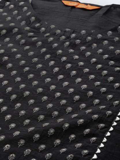 Dhiyona IE Women Black Ethnic Motifs Printed Gotta Patti Kurta with Trousers & With Dupatta