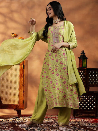 Dhiyona LL Women Floral Regular Kurta with Palazzos & With Dupatta