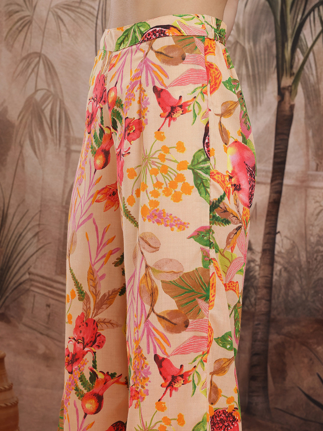 Floral Printed Regular Sequinned Kurti With Palazzos