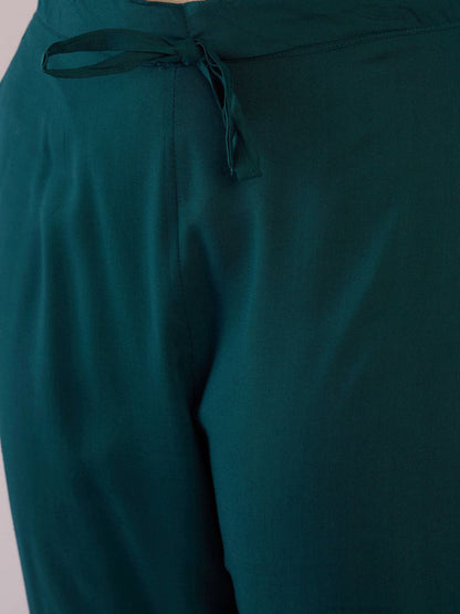 Floral Embroidered Thread Work Straight Kurta With Trousers