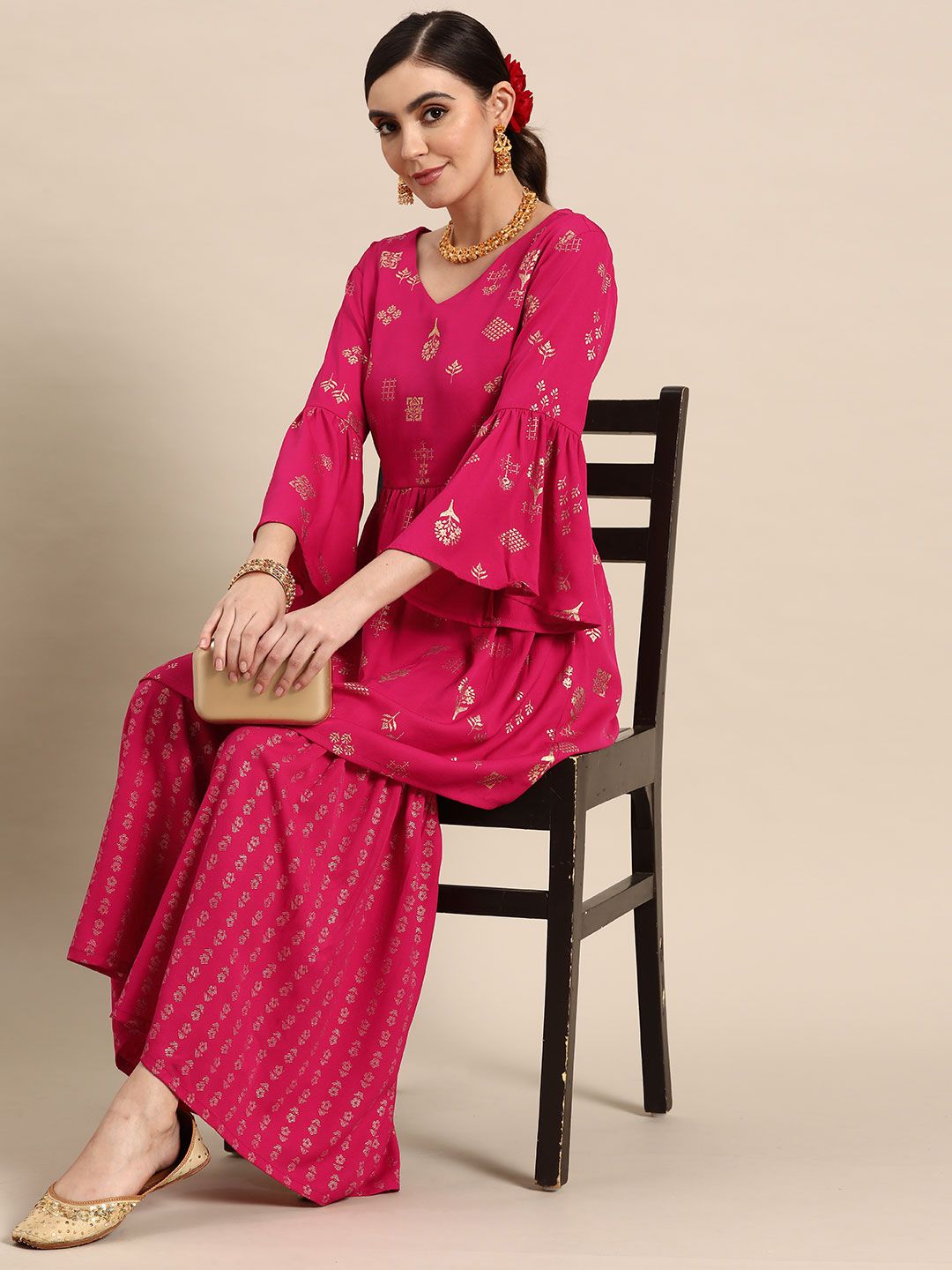 Dhiyona AN Floral Foil Printed Regular Kurta With Sharara