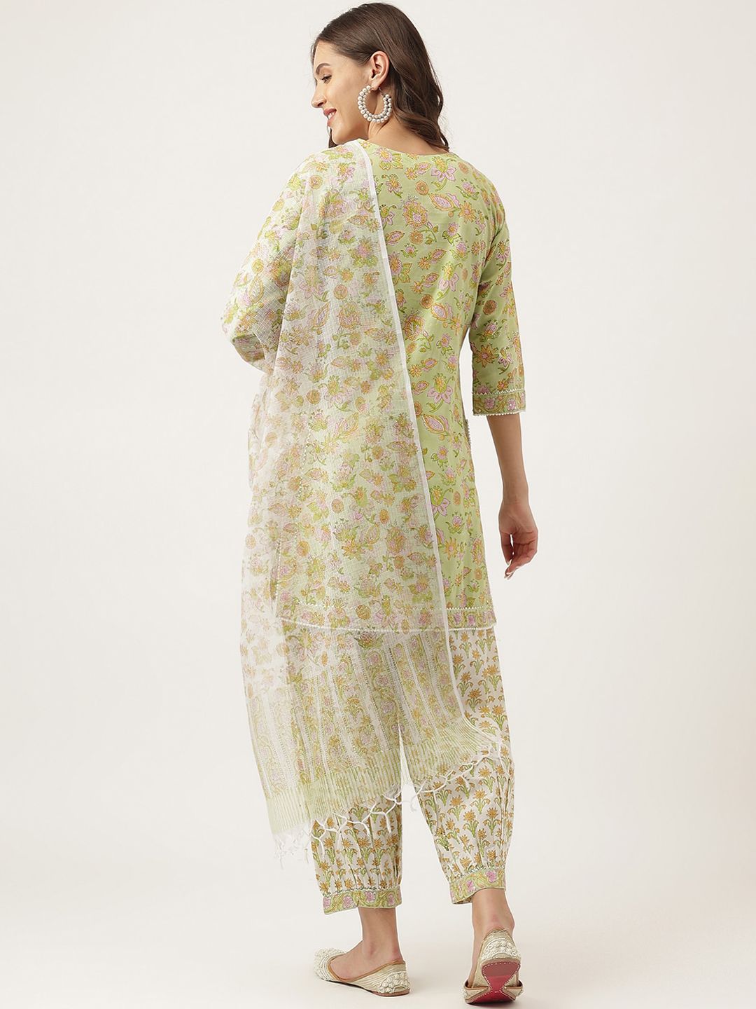 Dhiyona KL Floral Printed Gotta Patti Pure Cotton Kurta With Salwar & Dupatta