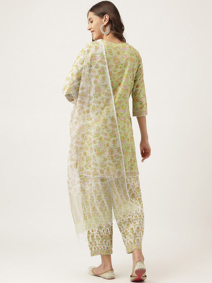 Dhiyona KL Floral Printed Gotta Patti Pure Cotton Kurta With Salwar & Dupatta