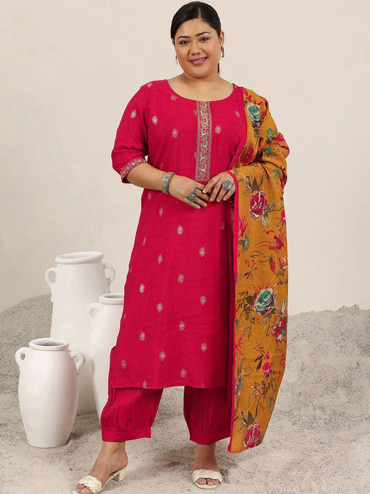 Dhiyona Women's Plus Size Ethnic Motifs Printed Sequinned Kurta With Salwar & Dupatta