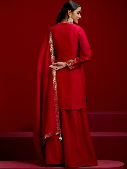 Dhiyona LL Floral Embroidered Sequinned Kurta with Palazzos & Dupatta