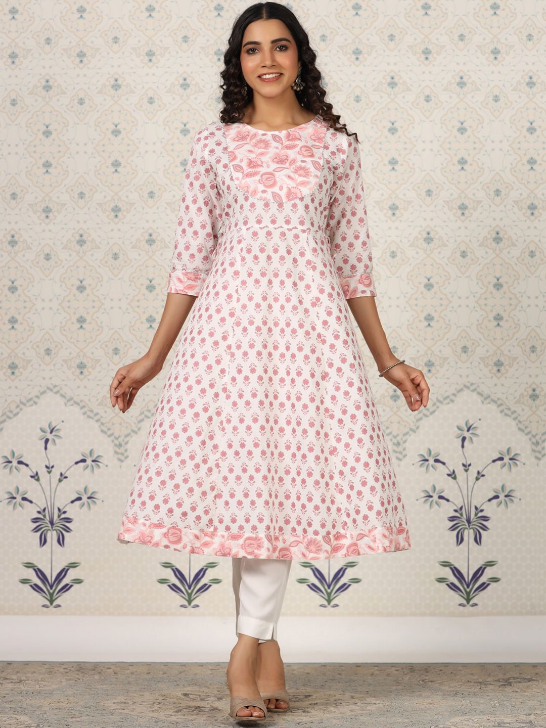 Dhiyona OD  Floral Printed Gotta Patti Pure Cotton A-Line Kurta