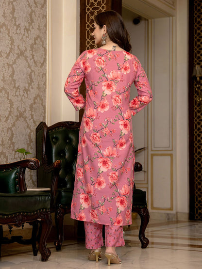 Dhiyona KL Floral Printed Mirror Work Straight Kurta With Trousers & Dupatta