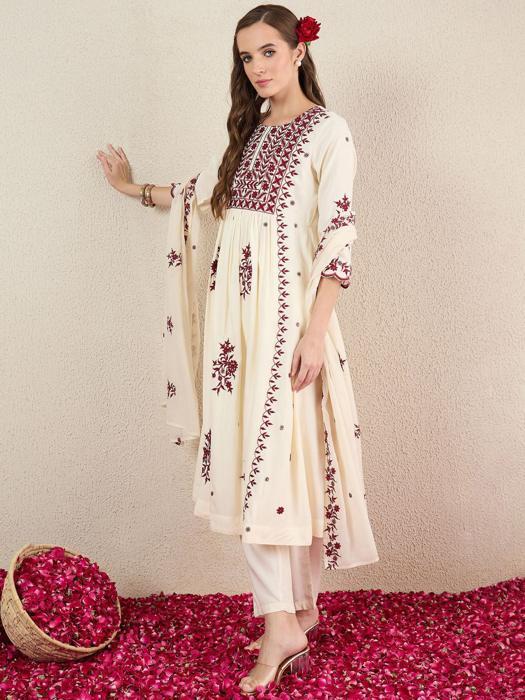 Women Ethnic Motifs Embroidered Kurta with Trousers & Dupatta