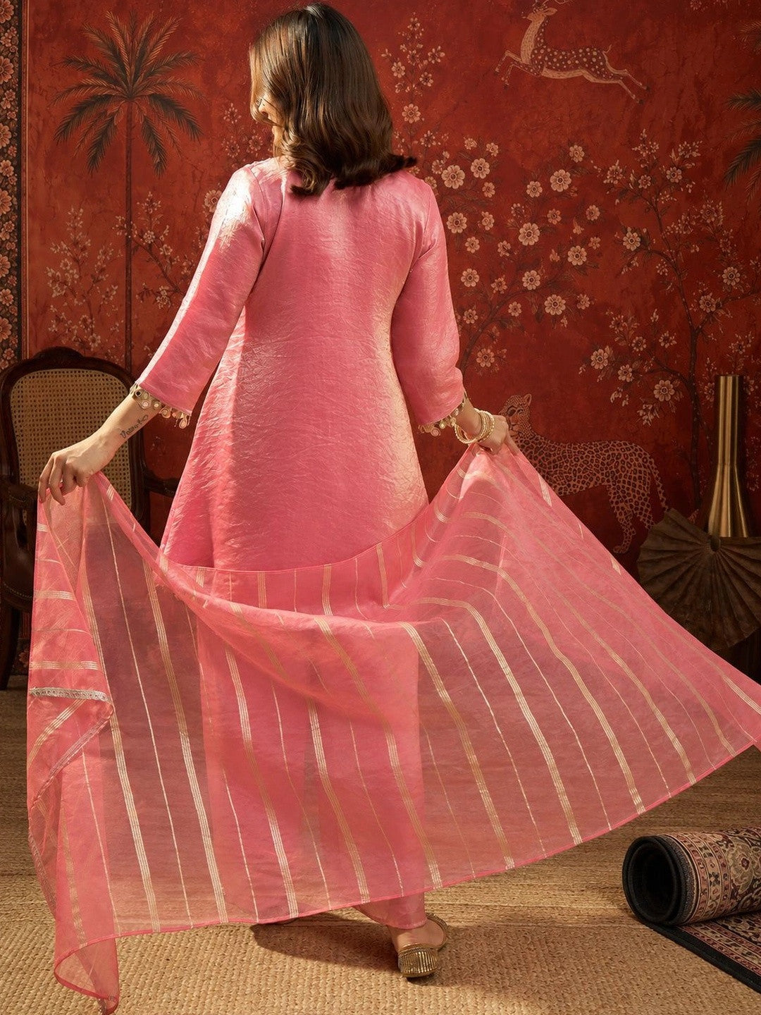 Women Regular Gotta Patti Pure Silk Kurta with Trousers & With Dupatta