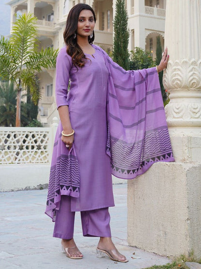 Dhiyona KL Notch Neck Straight Kurta With Palazzos And Dupatta