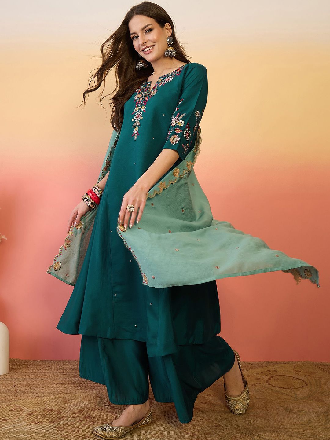 Dhiyona SN Yoke Design Straight Kurta Set With Dupatta