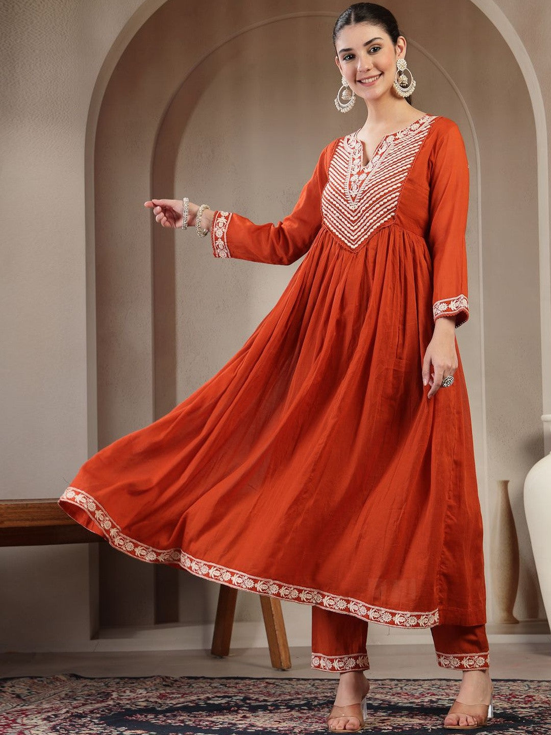 Pure Cotton Round Neck Kurta & Trousers With Dupatta