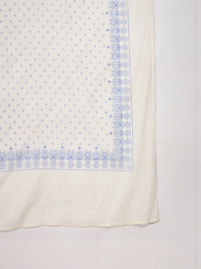 Women Cream & Indigo Blue Cotton Blend Ethnic Motifs Anarkali Kurta Set