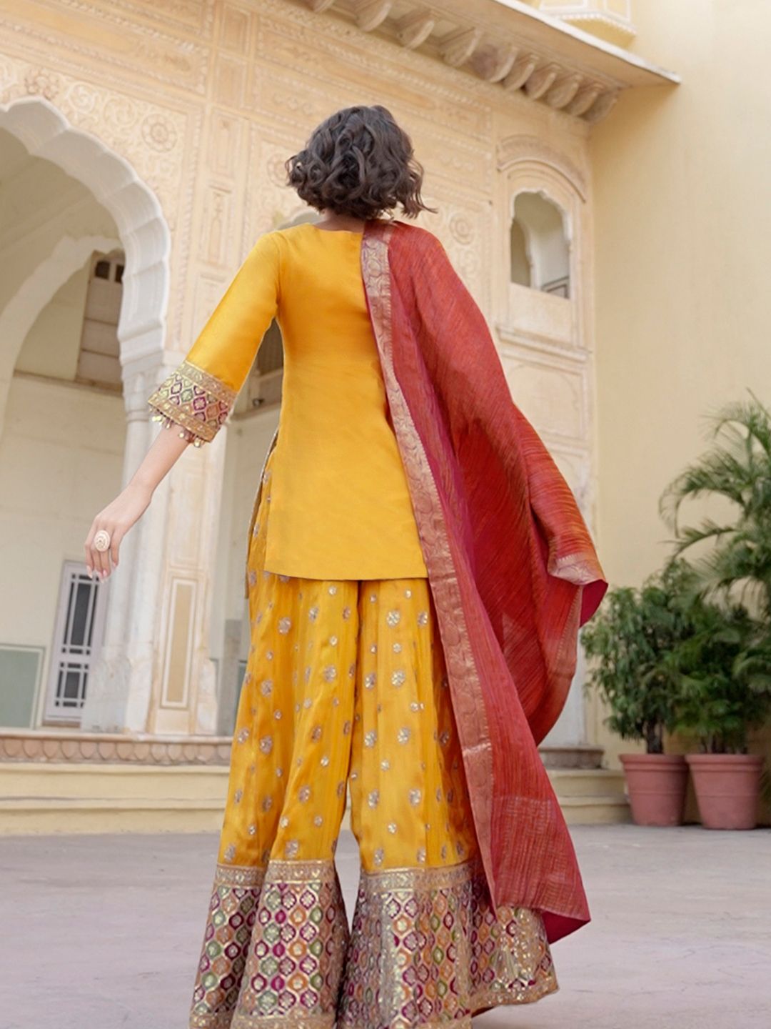Dhiyona HOP Women Ethnic Motifs Embroidered Kurta with Sharara & Dupatta