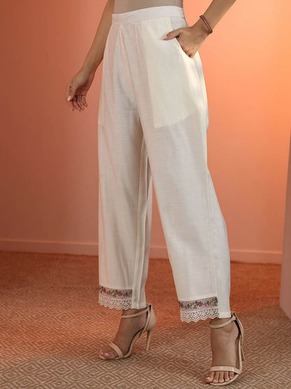Floral Embroidered Thread Work Straight Kurta With Trousers & Dupatta