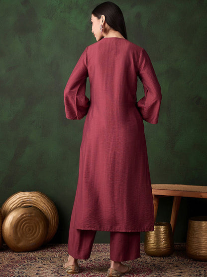 Ethnic Motifs Yoke Design Sequinned Straight Kurta & Trousers