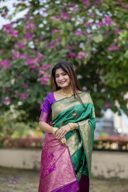 Women Krishna Green Saree With Unstiched Blouse