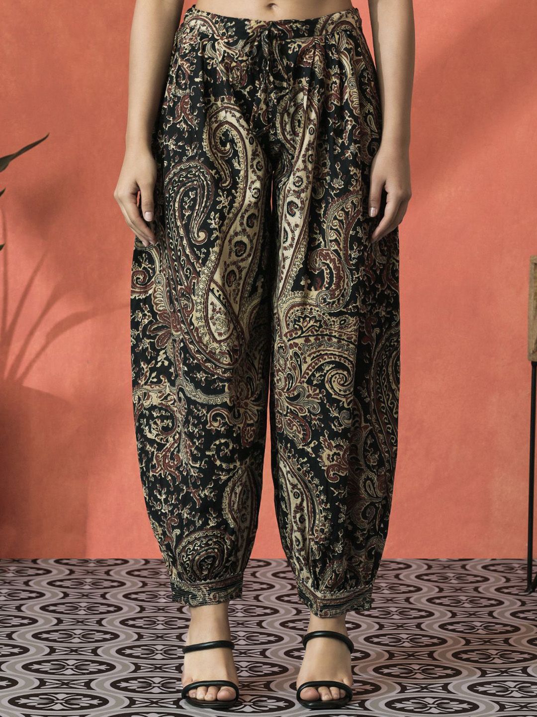 Dhiyona SN Women's Paisley Printed V-Neck Beaded Pure Cotton Straight Kurta With Salwar And Dupatta