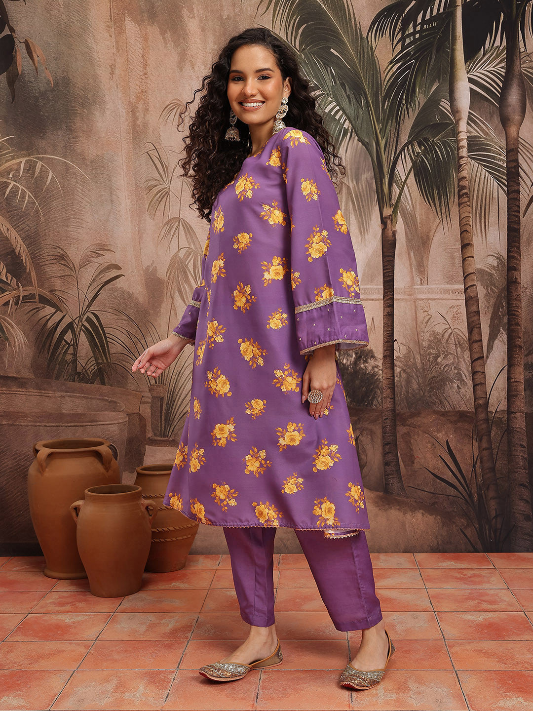 Floral Printed Regular Kurta with Trousers