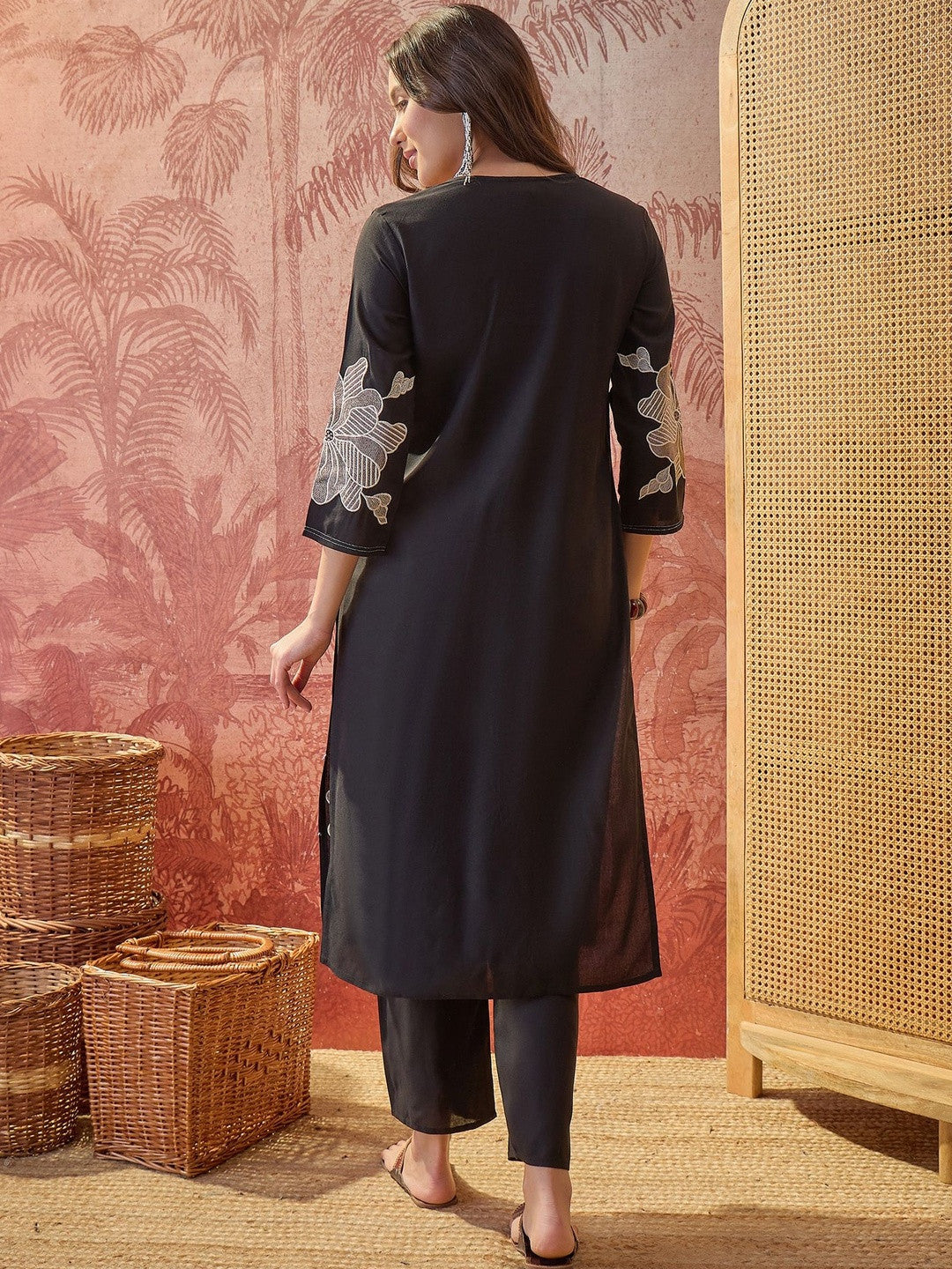Embroidered Pure Cotton Round Neck Kurta & Trousers With Dupatta