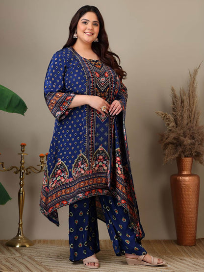 Dhiyona IN Women Plus Size Floral Printed Kurta with Palazzos & Dupatta