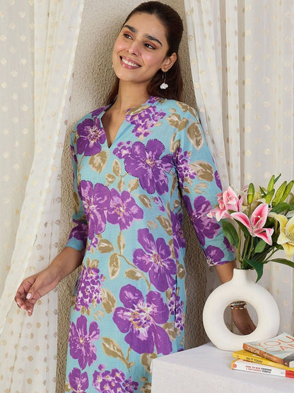 Dhiyona IE Floral Printed Pure Cotton Tunic & Trousers Co-Ord Set
