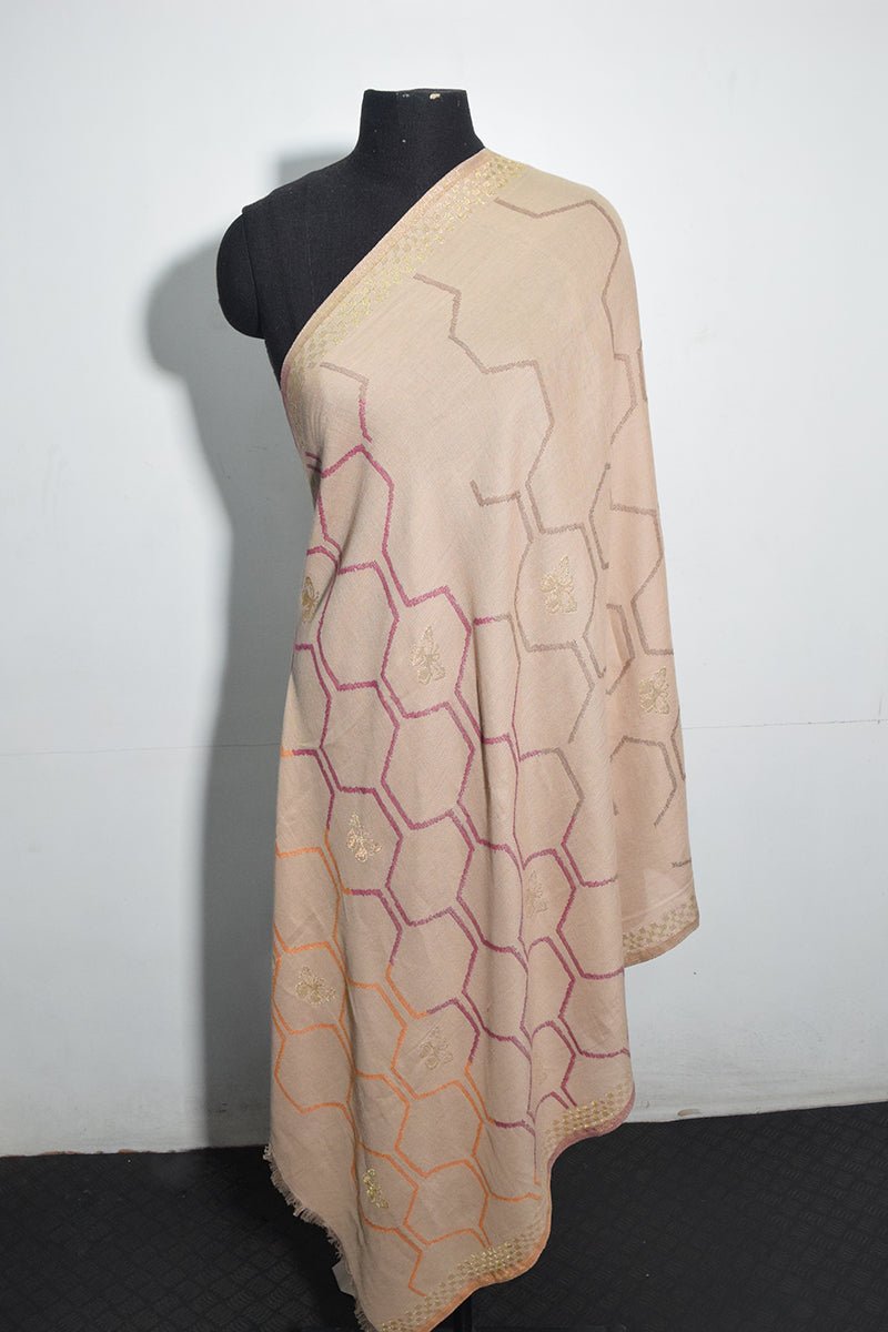 Women's Beige a Pashmina Woven Jacquard Shawl