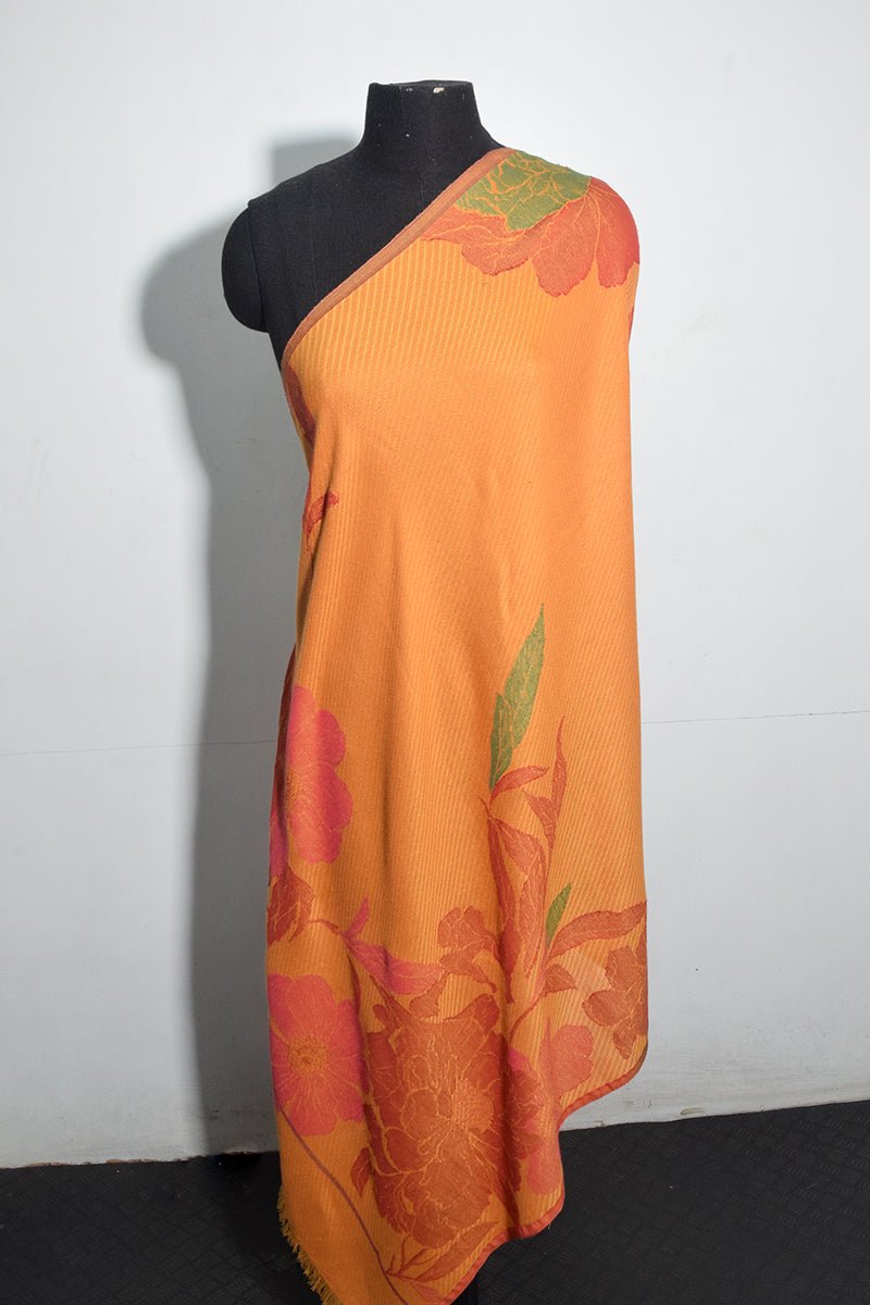 Women's Orange Pashmina Woven Jacquard Shawl