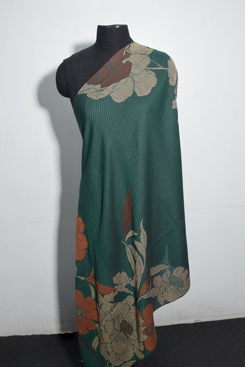 Women's Green Pashmina Woven Jacquard Shawl