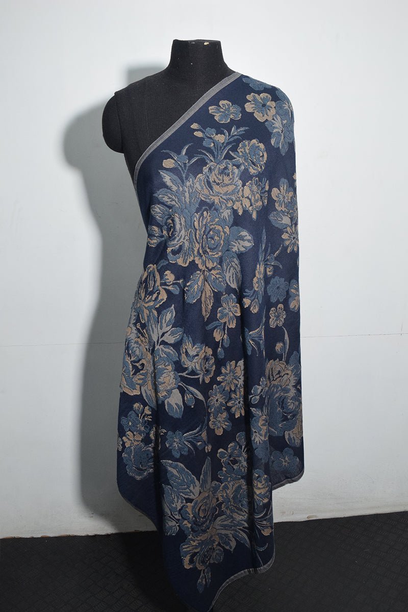 Women's Navy Blue Woven Jacquard Pashmina Shawl
