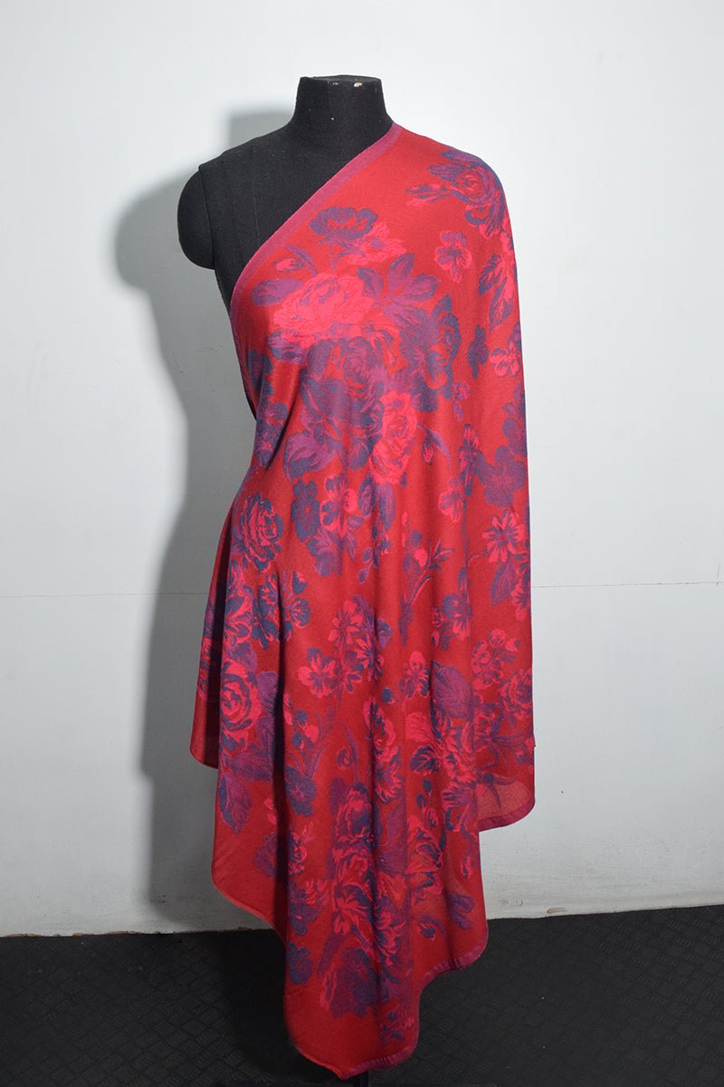 Women's Red Pashmina Woven Jacquard Shawl