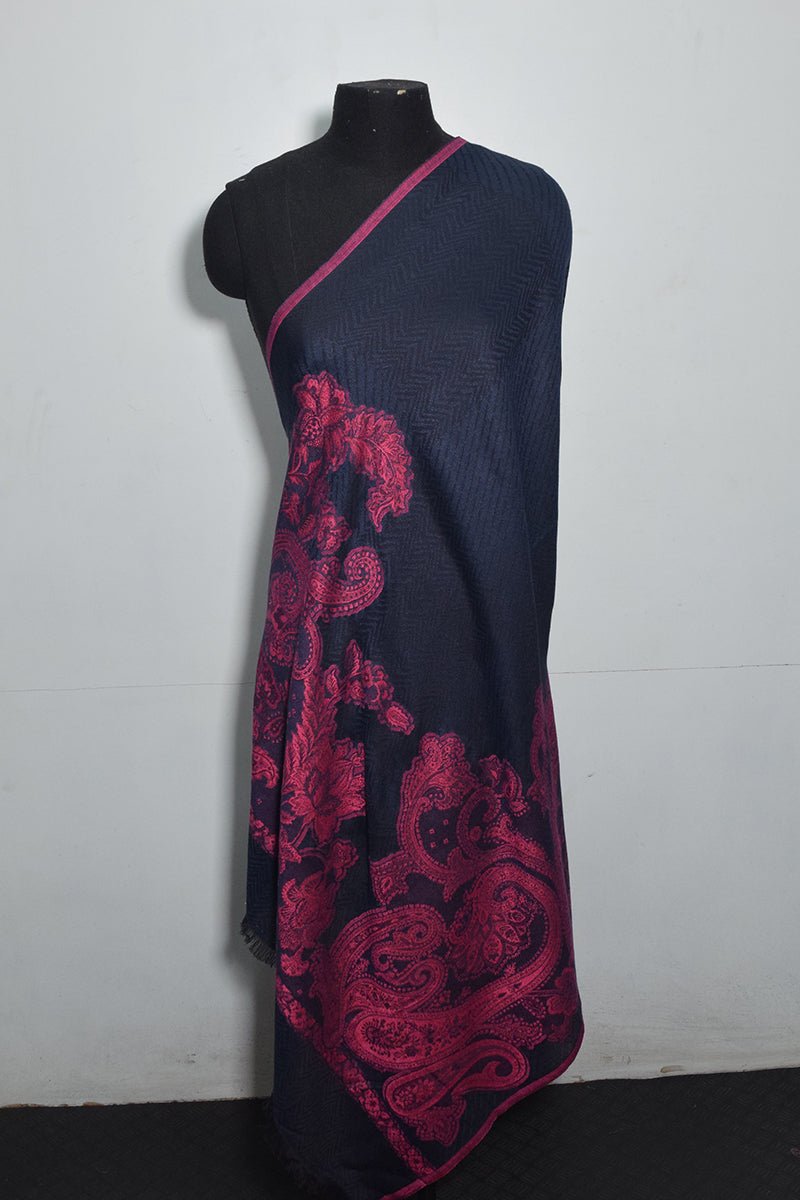 Women's Navy Blue Woven Jacquard Pashmina Shawl