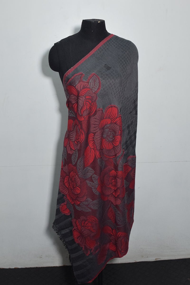 Women's Grey Pashmina Woven Jacquard Shawl
