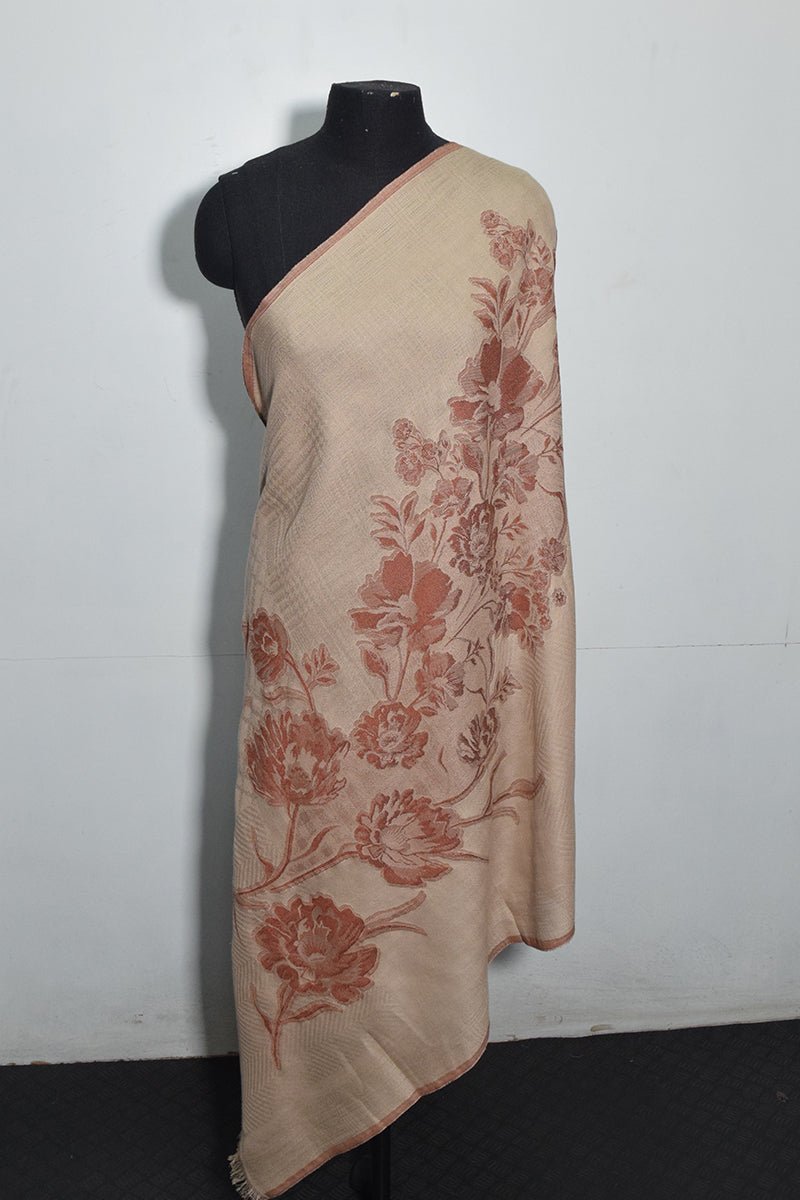 Women's Beige Pashmina Woven Jacquard Shawl