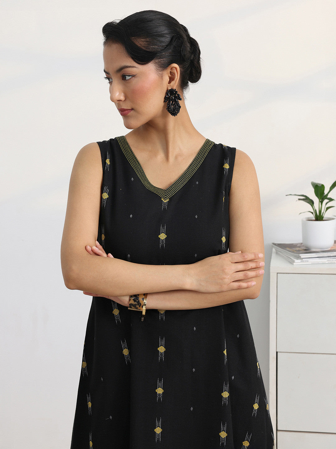 Libas Black Woven Design A-Line Kurta Set