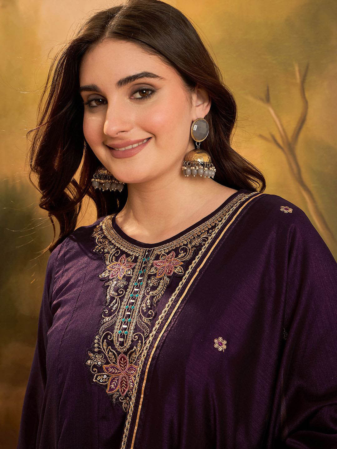 Zari & Sequin Embroidered A-Line Kurta & Salwar With Dupatta