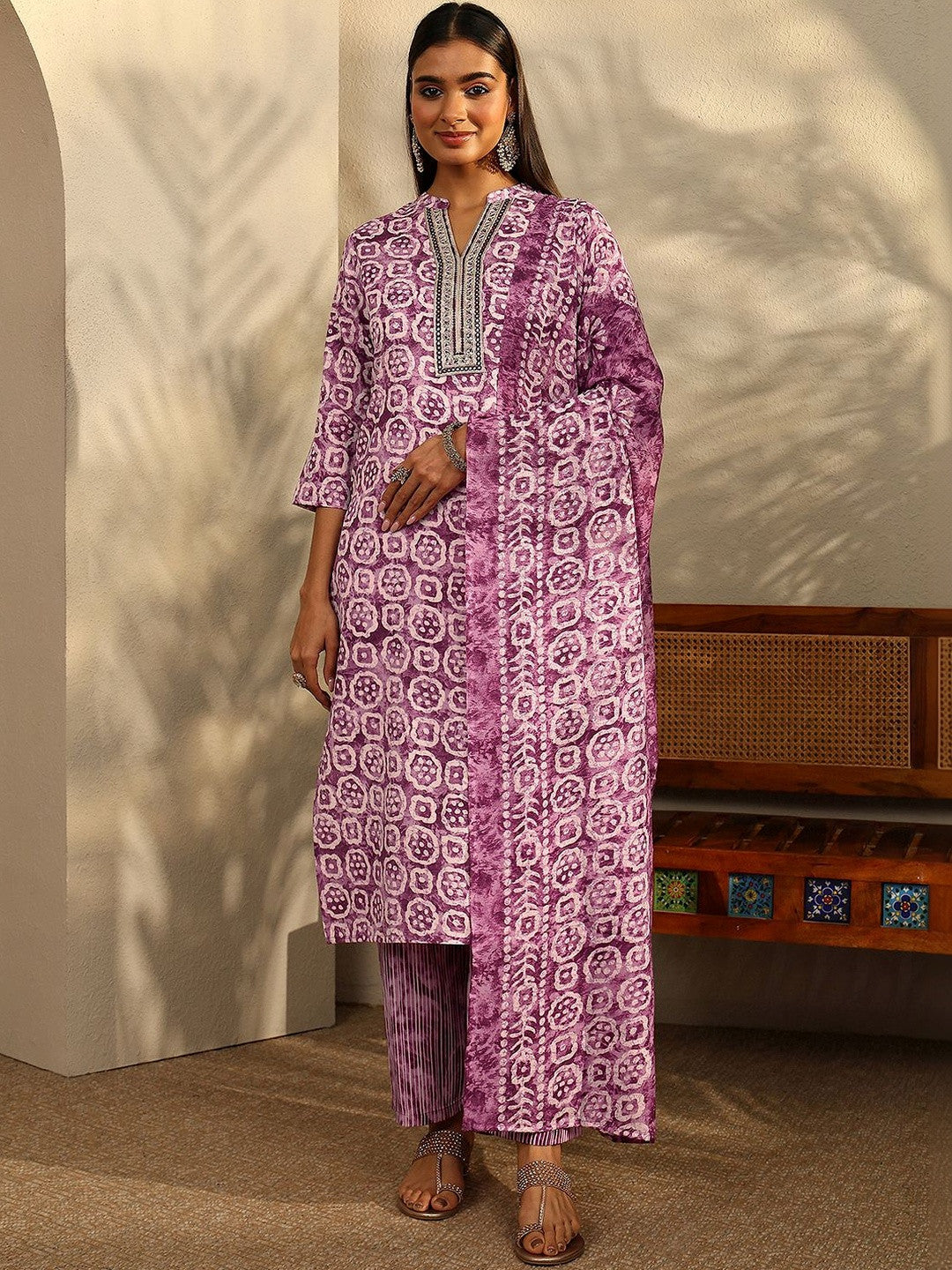 Women Ethnic Motifs Printed Regular Thread Work Kurta with Trousers & With Dupatta