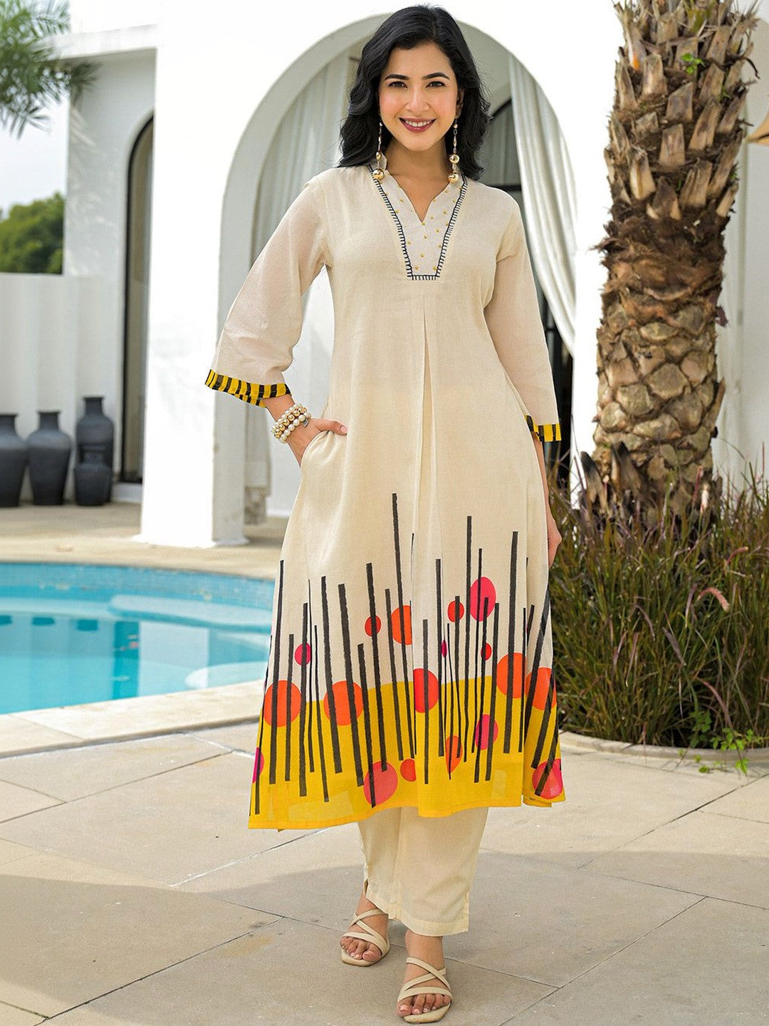V-Neck Kurta & Trousers